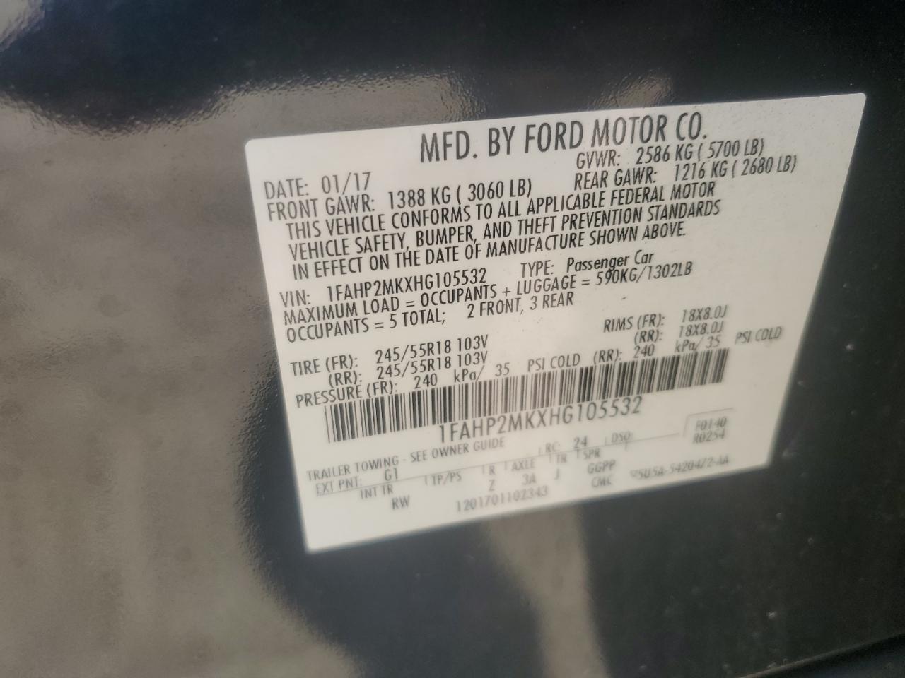 2017 Ford Taurus Police Interceptor VIN: 1FAHP2MKXHG105532 Lot: 82439155