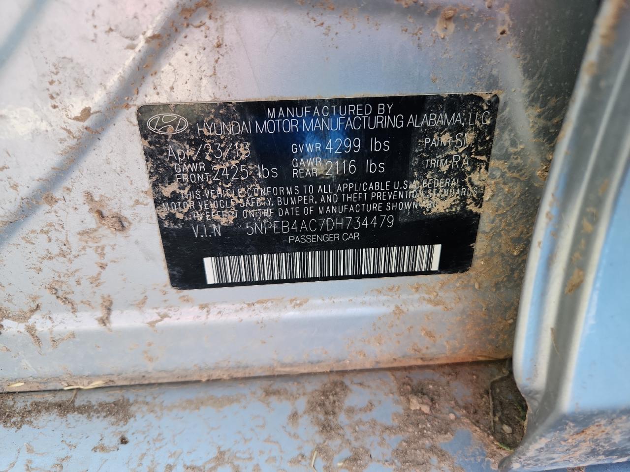 2013 Hyundai Sonata Gls VIN: 5NPEB4AC7DH734479 Lot: 81956285