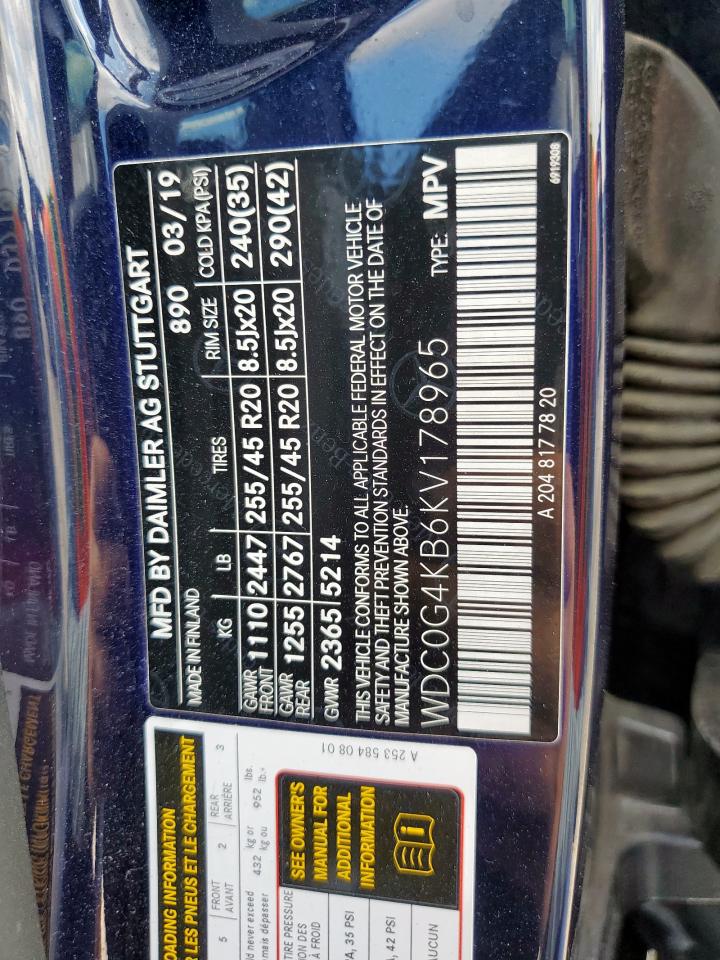 2019 Mercedes-Benz Glc 300 4Matic VIN: WDC0G4KB6KV178965 Lot: 89911245