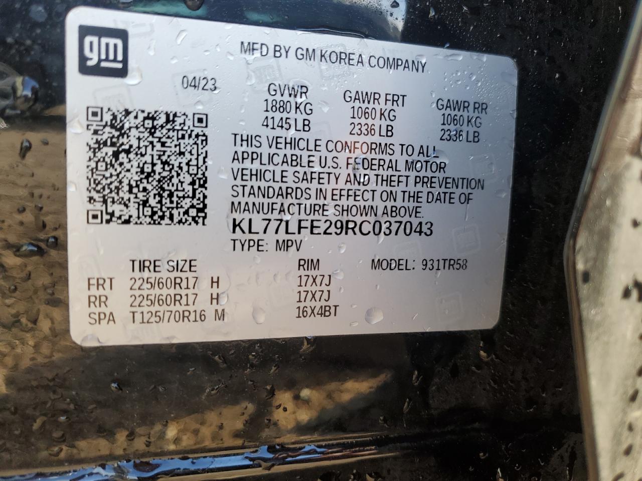 2024 Chevrolet Trax Ls VIN: KL77LFE29RC037043 Lot: 90297625