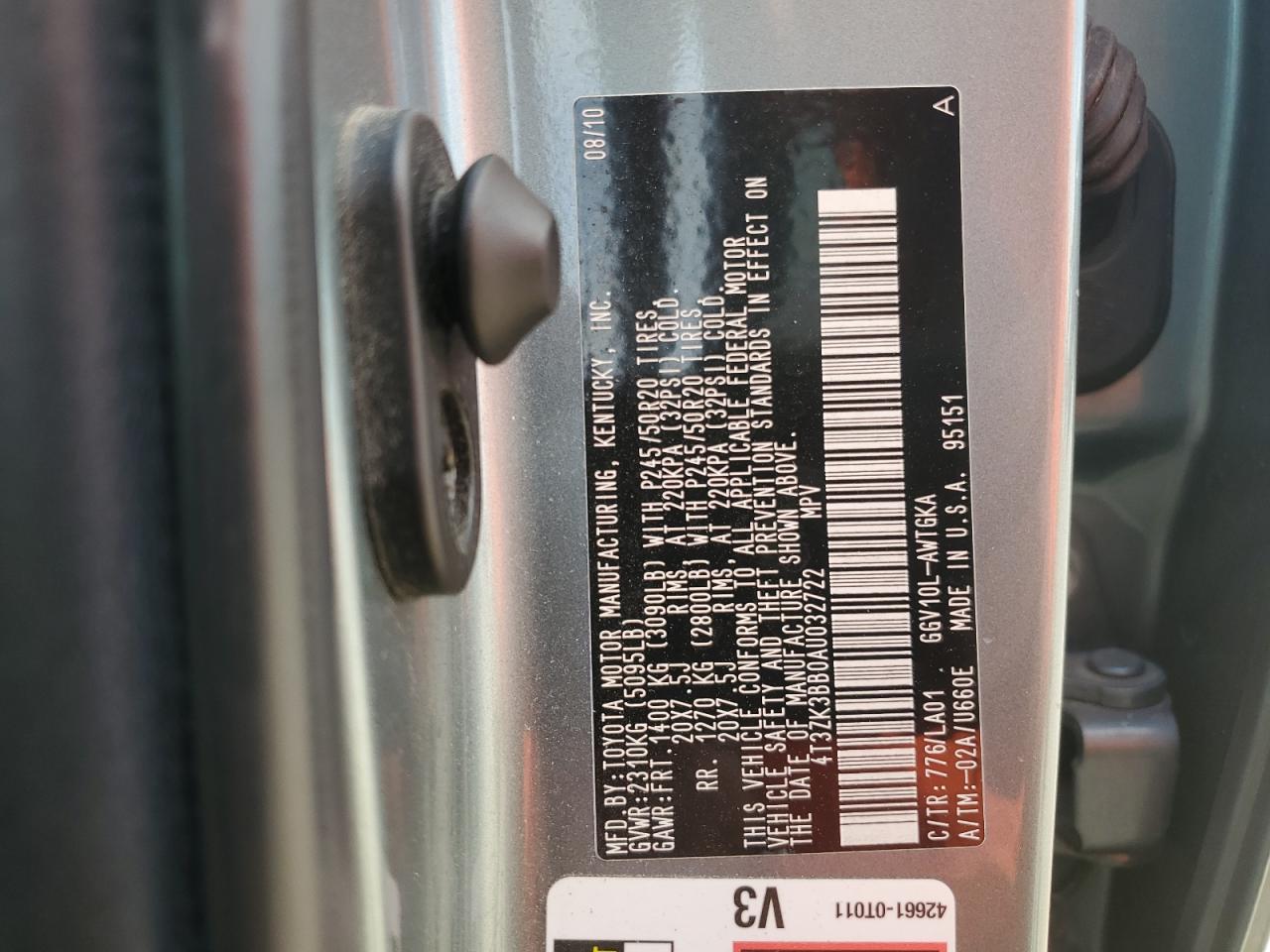 2010 Toyota Venza VIN: 4T3ZK3BB0AU032722 Lot: 85577425