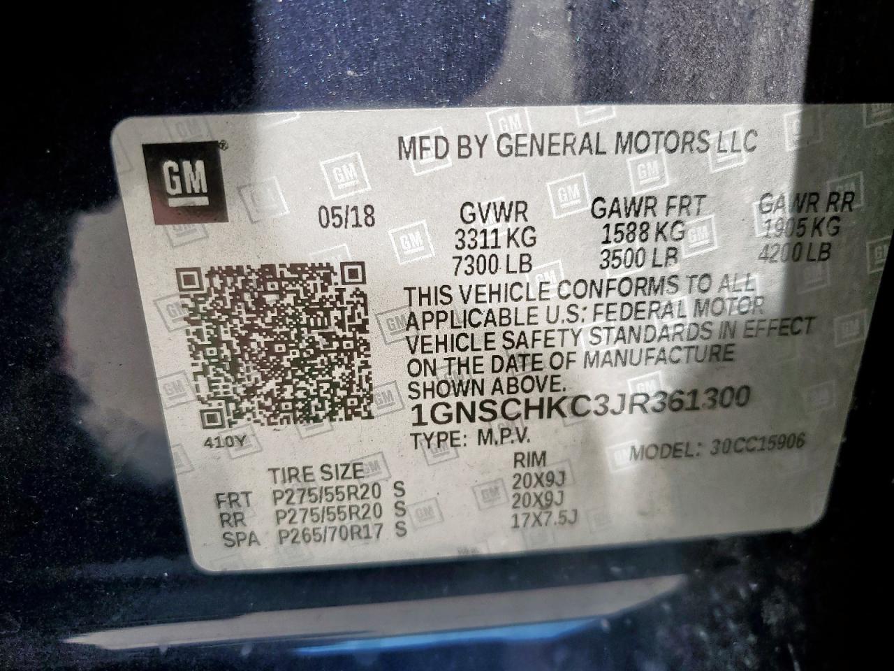 2018 Chevrolet Suburban C1500 Lt VIN: 1GNSCHKC3JR361300 Lot: 86271905