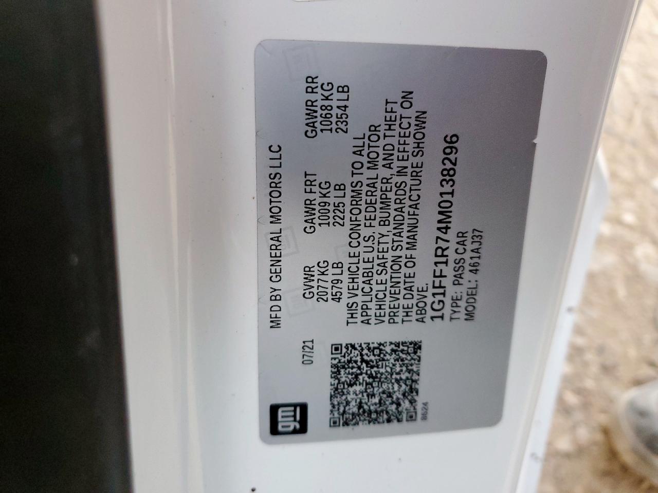 2021 Chevrolet Camaro Lz VIN: 1G1FF1R74M0138296 Lot: 86290245