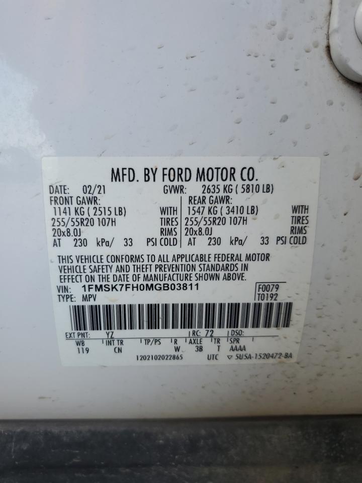 2021 Ford Explorer Limited VIN: 1FMSK7FH0MGB03811 Lot: 82241015