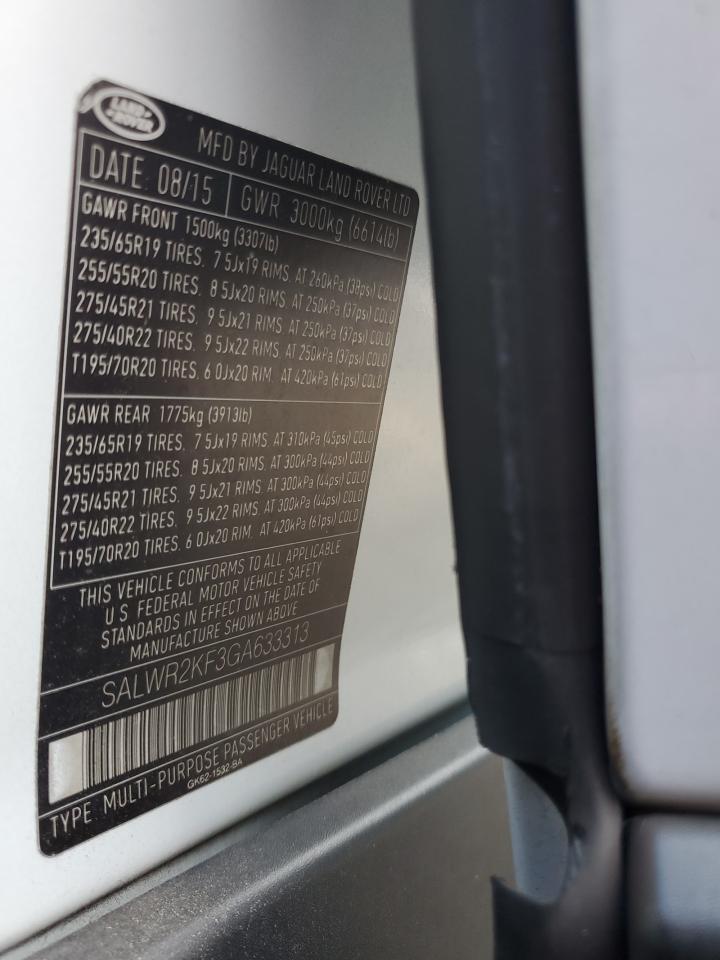 2016 Land Rover Range Rover Sport Hse VIN: SALWR2KF3GA633313 Lot: 84043045