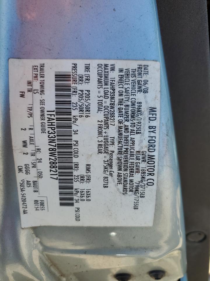 2008 Ford Focus Se VIN: 1FAHP33N78W288217 Lot: 82414115