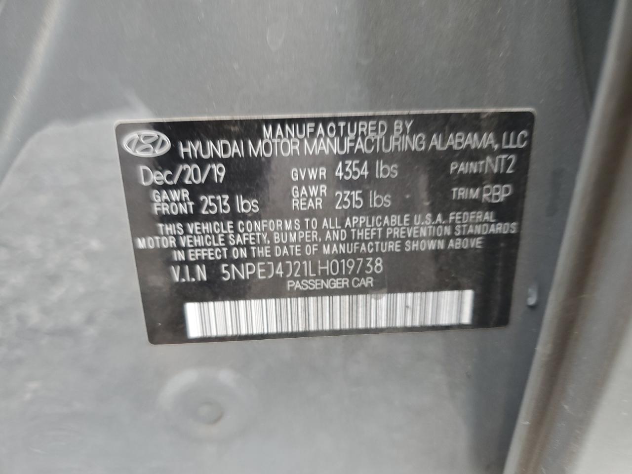 2020 Hyundai Sonata Sel Plus VIN: 5NPEJ4J21LH019738 Lot: 85811475