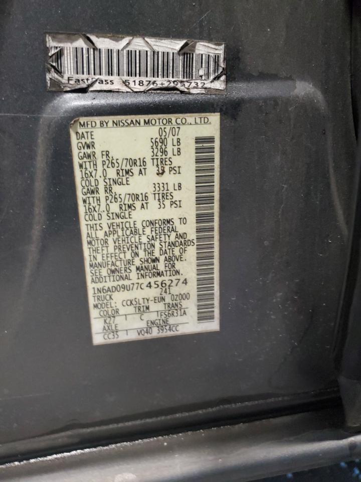 2007 Nissan Frontier Crew Cab Le VIN: 1N6AD09U77C456274 Lot: 86442675