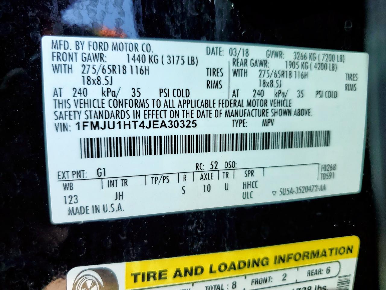 2018 Ford Expedition Xlt VIN: 1FMJU1HT4JEA30325 Lot: 86156895