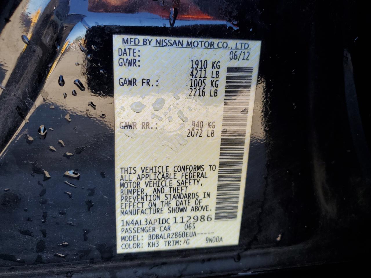 2013 Nissan Altima 2.5 VIN: 1N4AL3AP1DC112986 Lot: 87211155