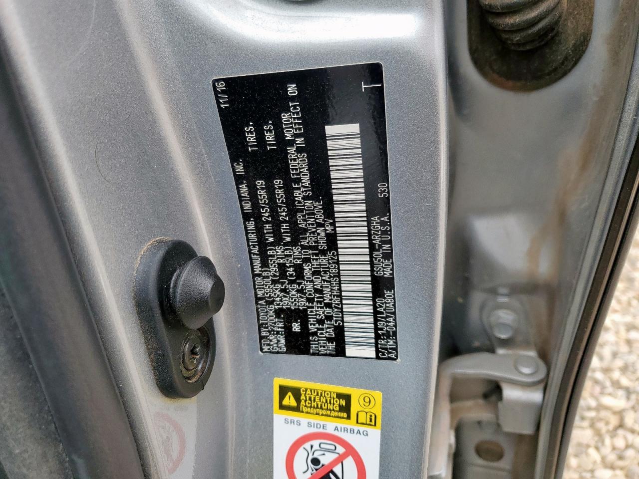 2017 Toyota Highlander Limited VIN: 5TDYZRFH4HS189125 Lot: 82445495