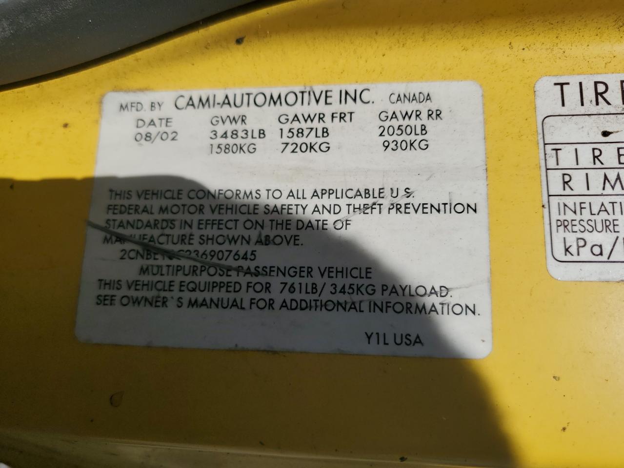 2003 Chevrolet Tracker VIN: 2CNBE18C236907645 Lot: 87083605