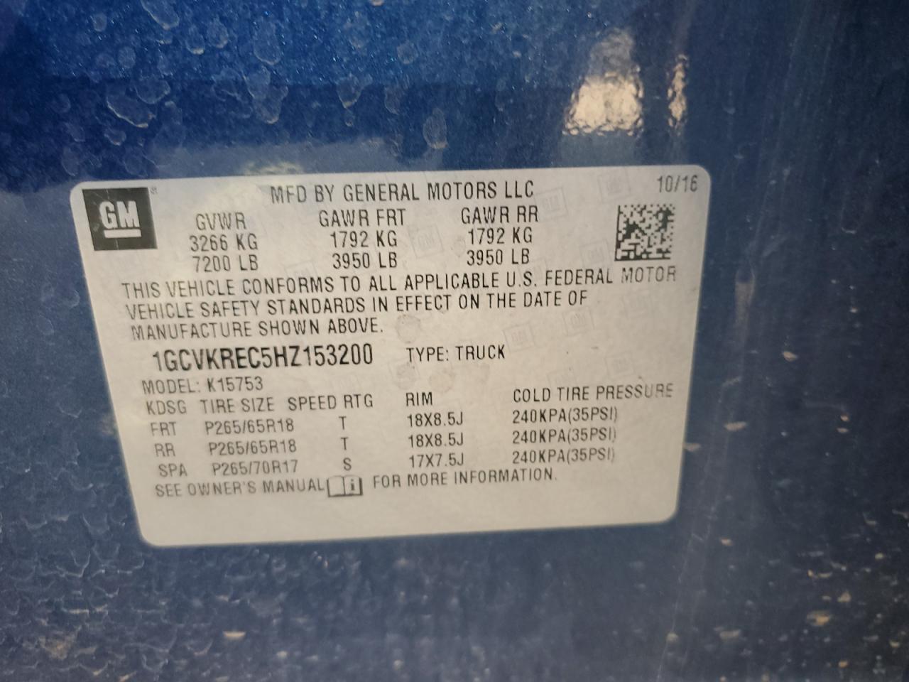 2017 Chevrolet Silverado K1500 Lt VIN: 1GCVKREC5HZ153200 Lot: 85078875