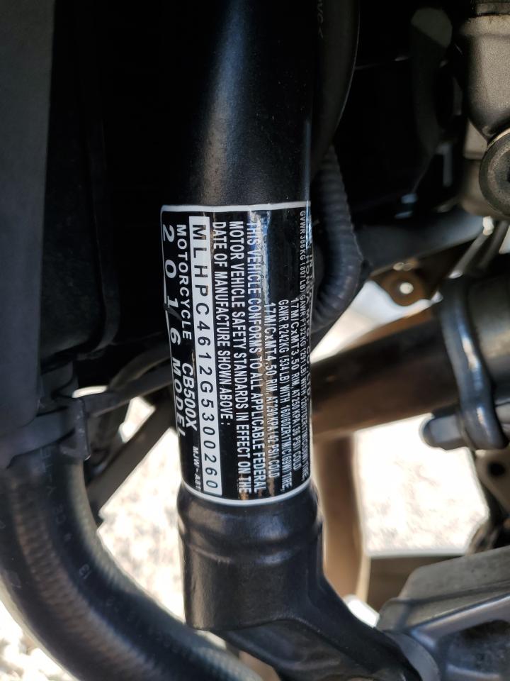 2016 Honda Cb500 X VIN: MLHPC4612G5300260 Lot: 82312775
