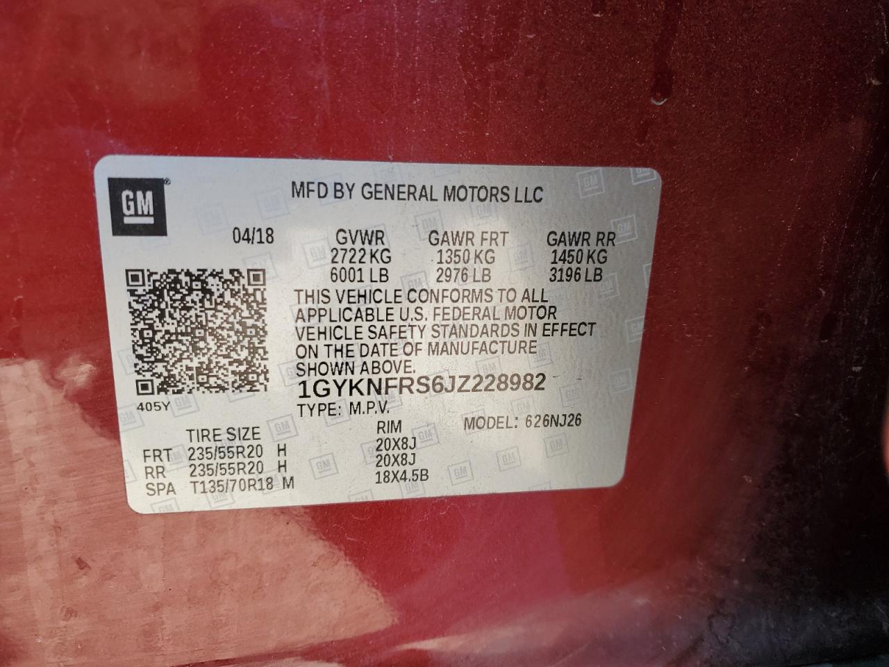 2018 Cadillac Xt5 Premium Luxury VIN: 1GYKNFRS6JZ228982 Lot: 85753845