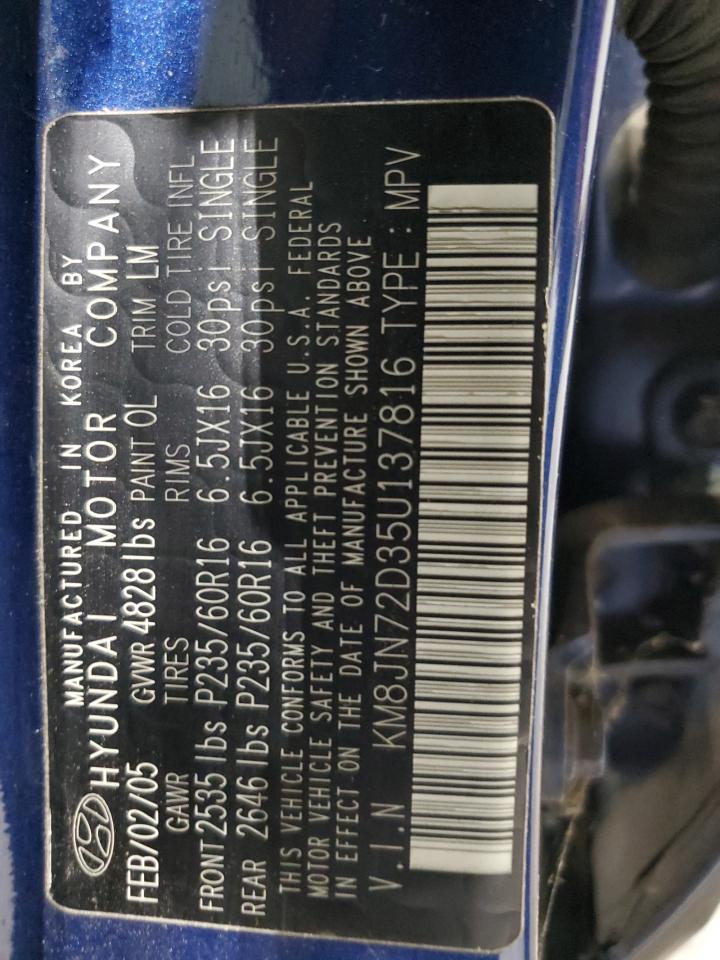 2005 Hyundai Tucson Gls VIN: KM8JN72D35U137816 Lot: 90495545