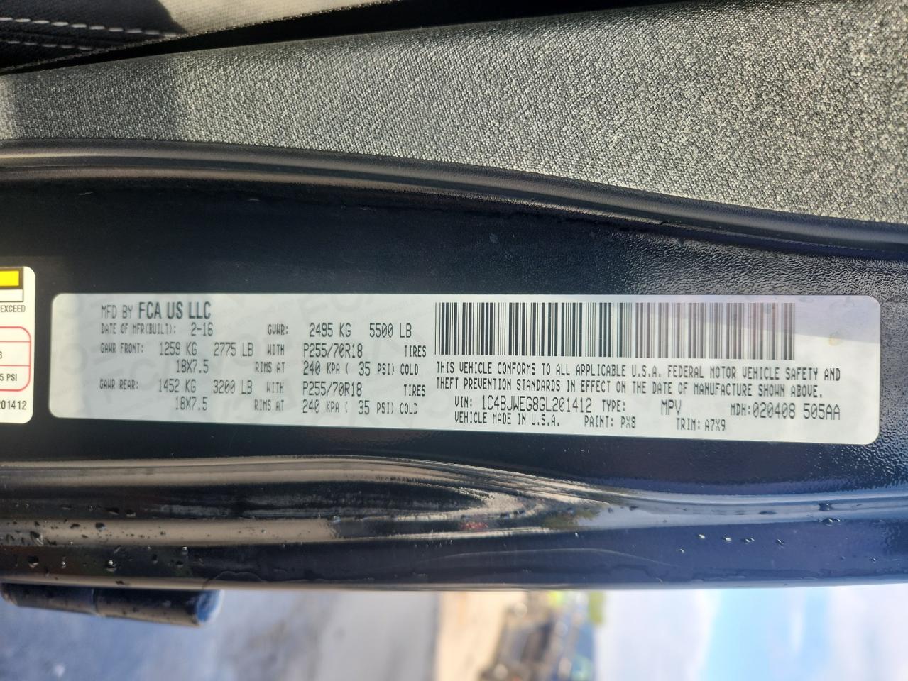 2016 Jeep Wrangler Unlimited Sahara VIN: 1C4BJWEG8GL201412 Lot: 84917395