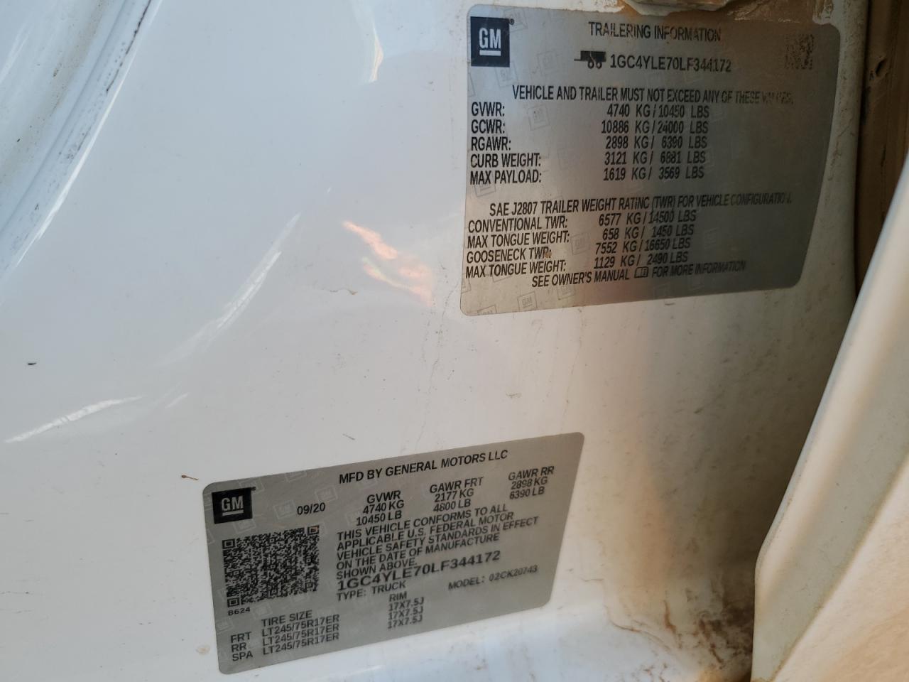 2020 Chevrolet Silverado K2500 Heavy Duty VIN: 1GC4YLE70LF344172 Lot: 85538865