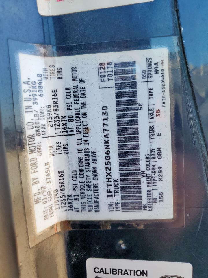 1992 Ford F250 VIN: 1FTHX25G6NKA77130 Lot: 82335015
