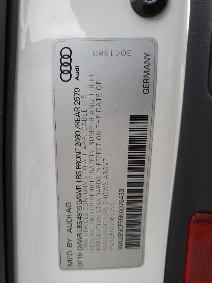 2019 Audi A5 Premium Plus S-Line VIN: WAUENCF55KA076433 Lot: 87430205