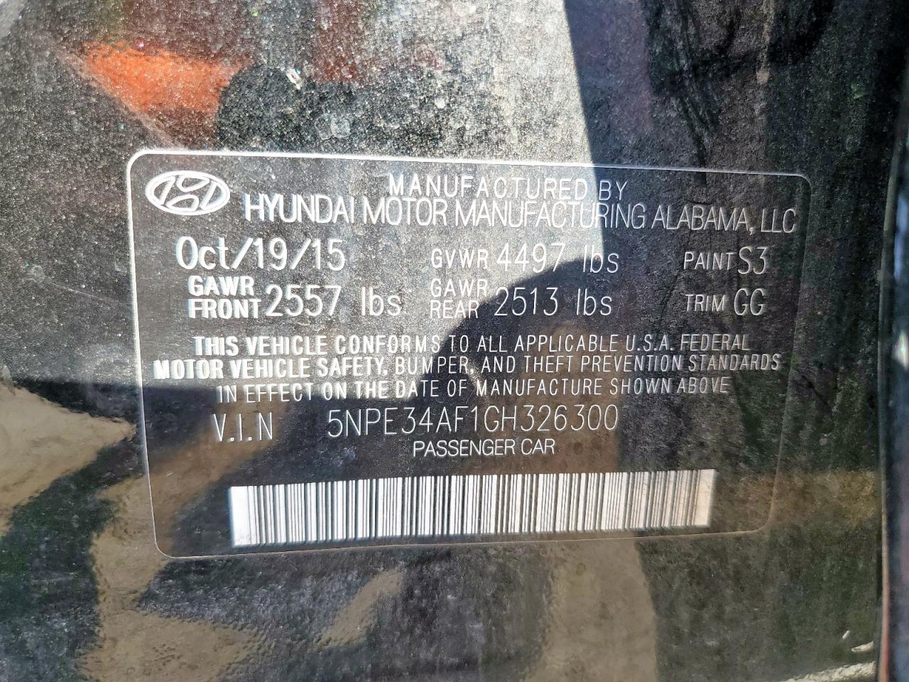 2016 Hyundai Sonata Sport VIN: 5NPE34AF1GH326300 Lot: 85353345