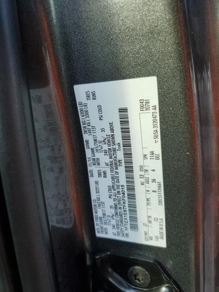 2015 Ford F150 Super Cab VIN: 1FTEX1E87FKF04015 Lot: 85334695