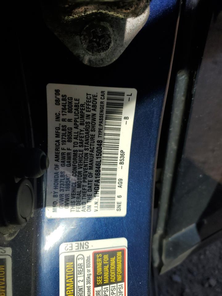 2006 Honda Civic Ex VIN: 1HGFA16846L150048 Lot: 86242525