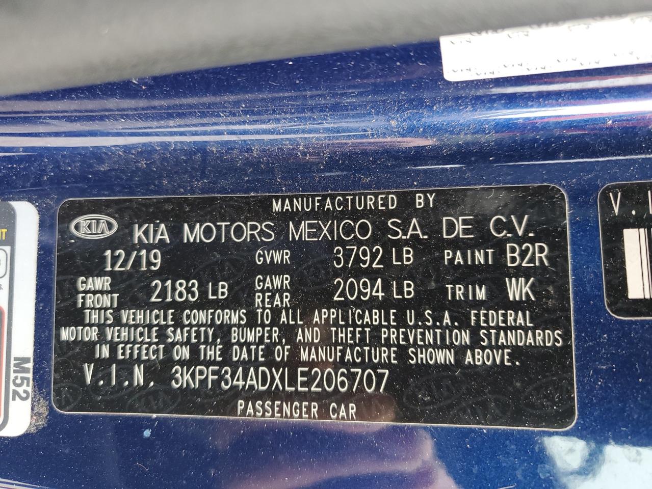 2020 Kia Forte Gt Line VIN: 3KPF34ADXLE206707 Lot: 89786725