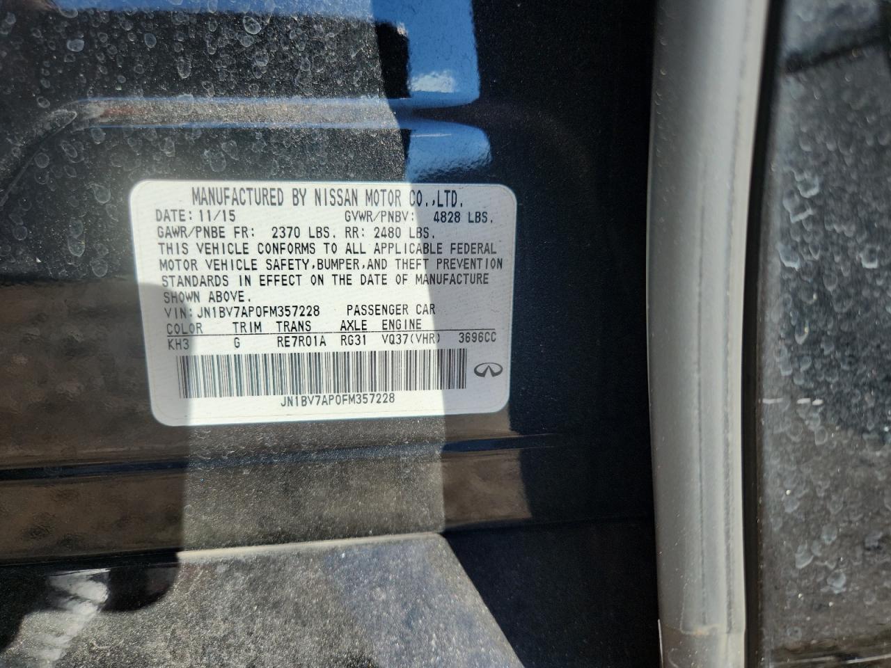 2015 Infiniti Q50 Base VIN: JN1BV7AP0FM357228 Lot: 85400995