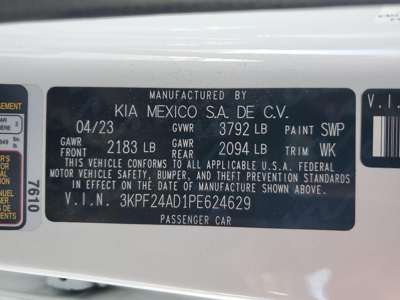 2023 Kia Forte Lx VIN: 3KPF24AD1PE624629 Lot: 90669525