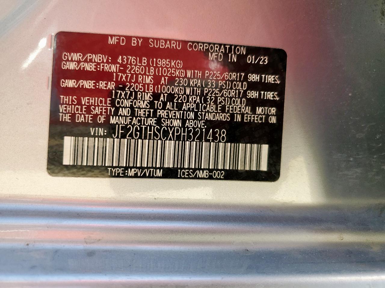 2023 Subaru Crosstrek Sport VIN: JF2GTHSCXPH321438 Lot: 84577895