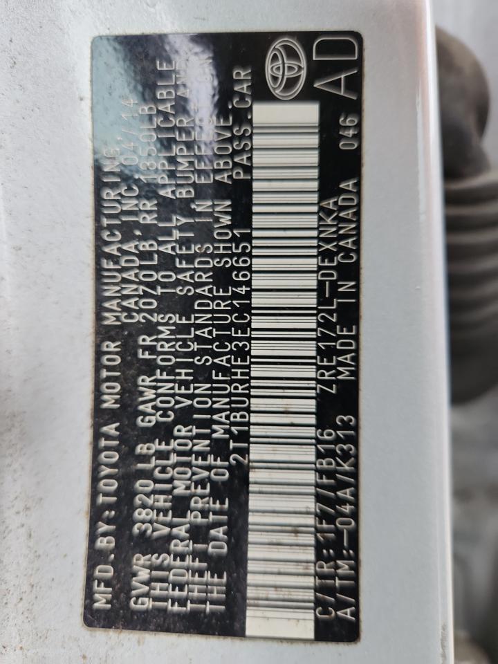 2014 Toyota Corolla L VIN: 2T1BURHE3EC146651 Lot: 84617815