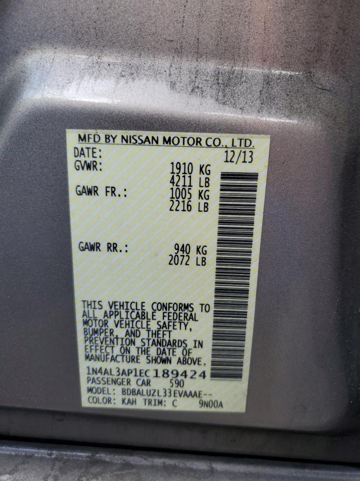 2014 Nissan Altima 2.5 VIN: 1N4AL3AP1EC189424 Lot: 85322625