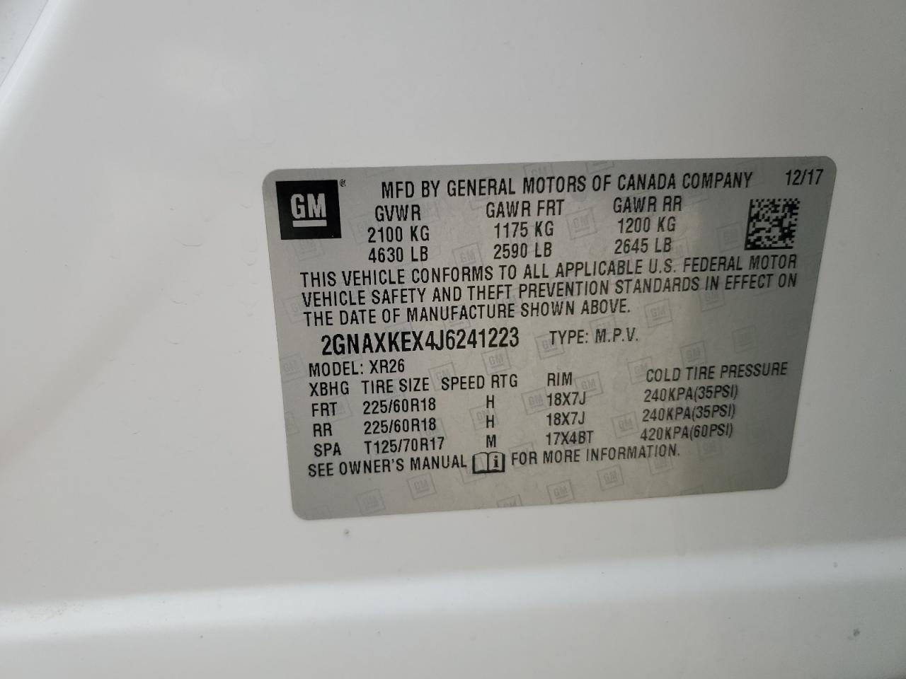 2018 Chevrolet Equinox Lt VIN: 2GNAXKEX4J6241223 Lot: 85894585