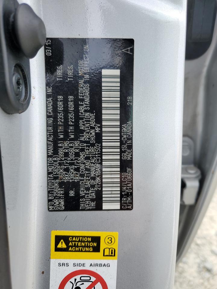 2015 Lexus Rx 350 Base VIN: 2T2BK1BA9FC311502 Lot: 86272095