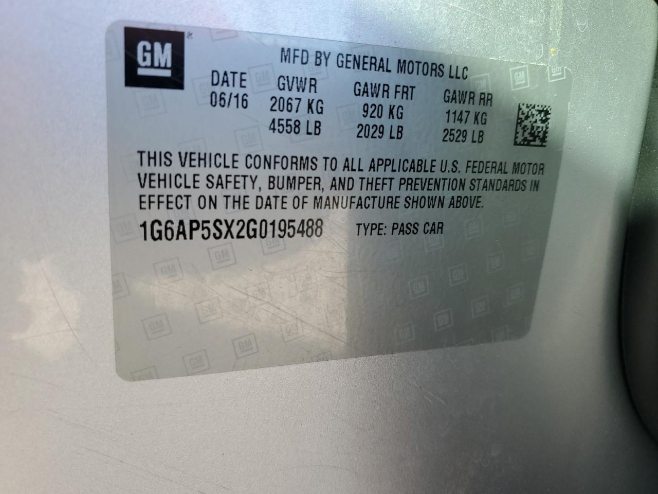 2016 Cadillac Cts VIN: 1G6AP5SX2G0195488 Lot: 85553375