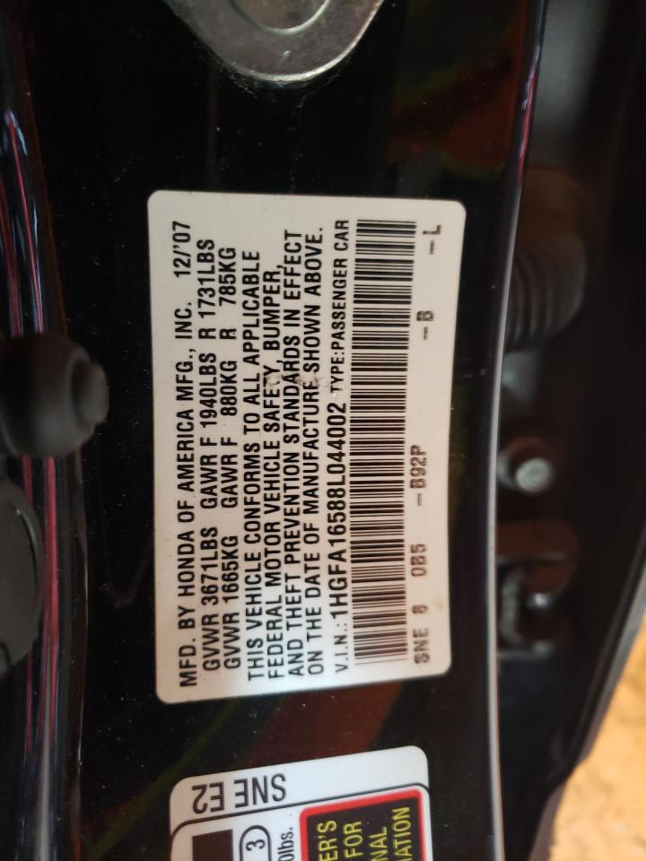 2008 Honda Civic Lx VIN: 1HGFA16588L044002 Lot: 82398355