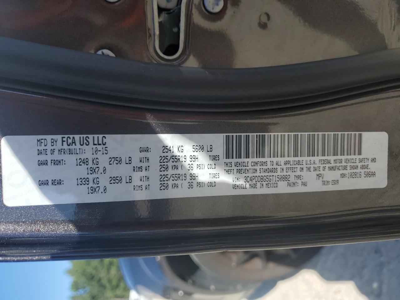 2016 Dodge Journey Sxt VIN: 3C4PDDBG5GT150882 Lot: 84772375