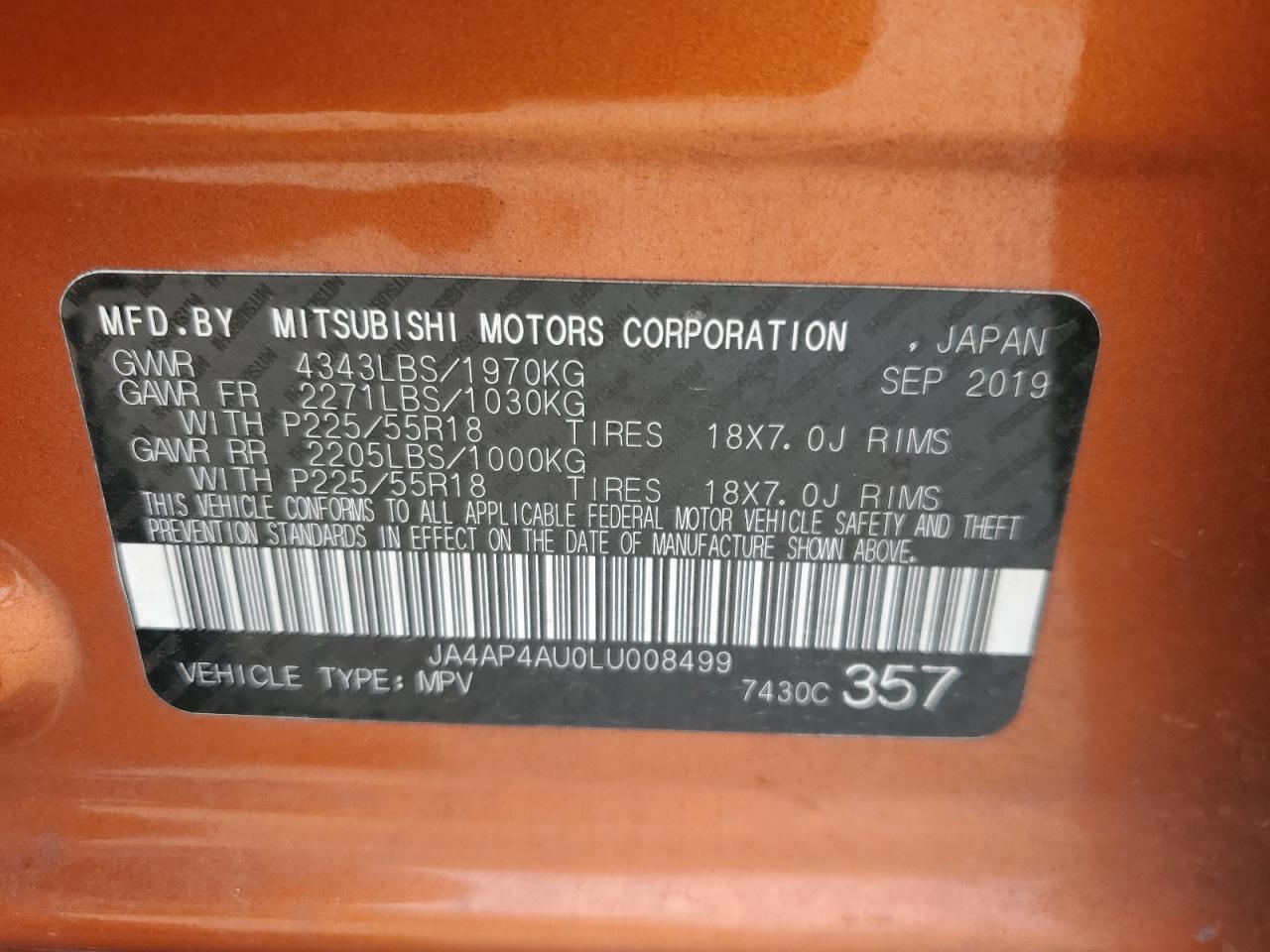 2020 Mitsubishi Outlander Sport Se VIN: JA4AP4AU0LU008499 Lot: 87264385