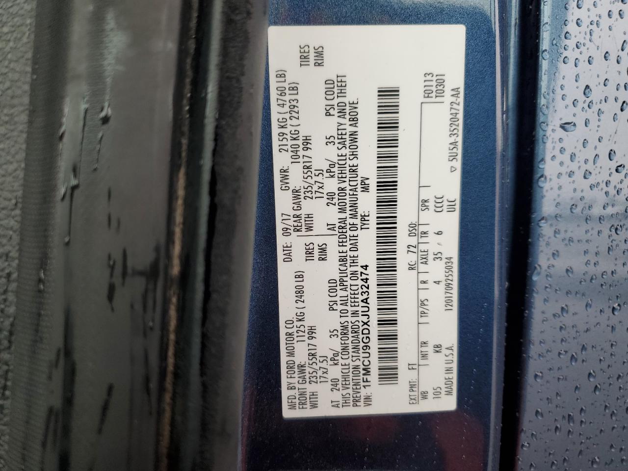 2018 Ford Escape Se VIN: 1FMCU9GDXJUA32474 Lot: 82325705