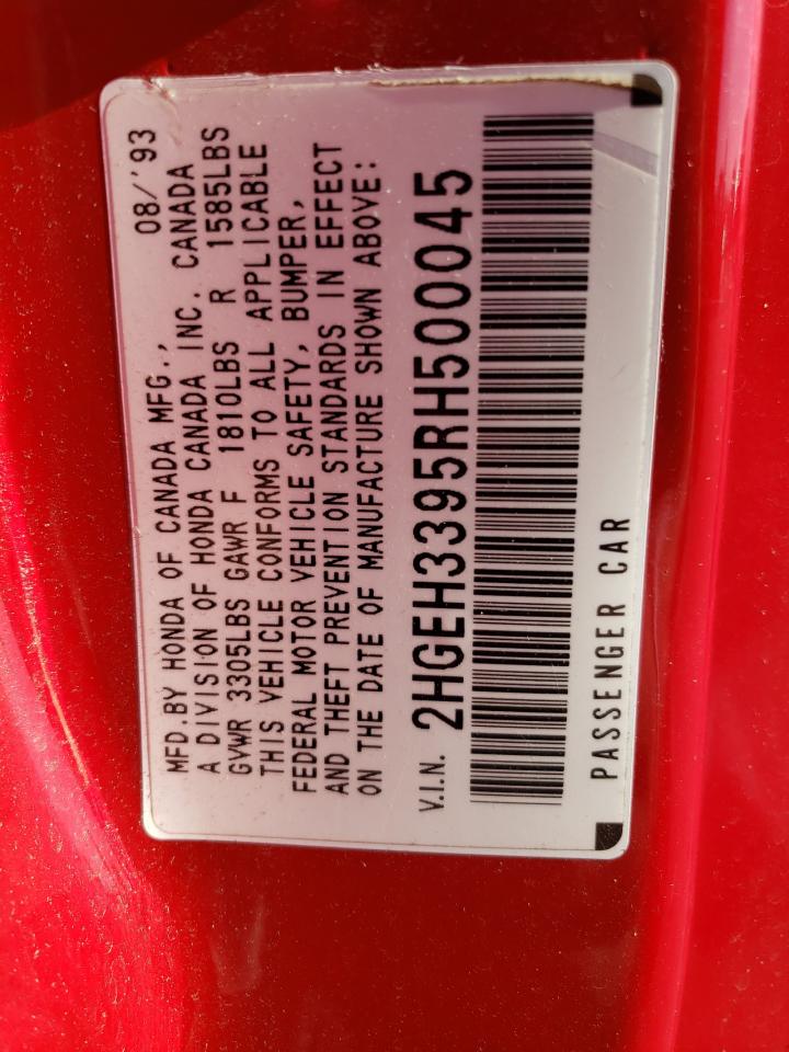 1994 Honda Civic Si VIN: 2HGEH3395RH500045 Lot: 85188055