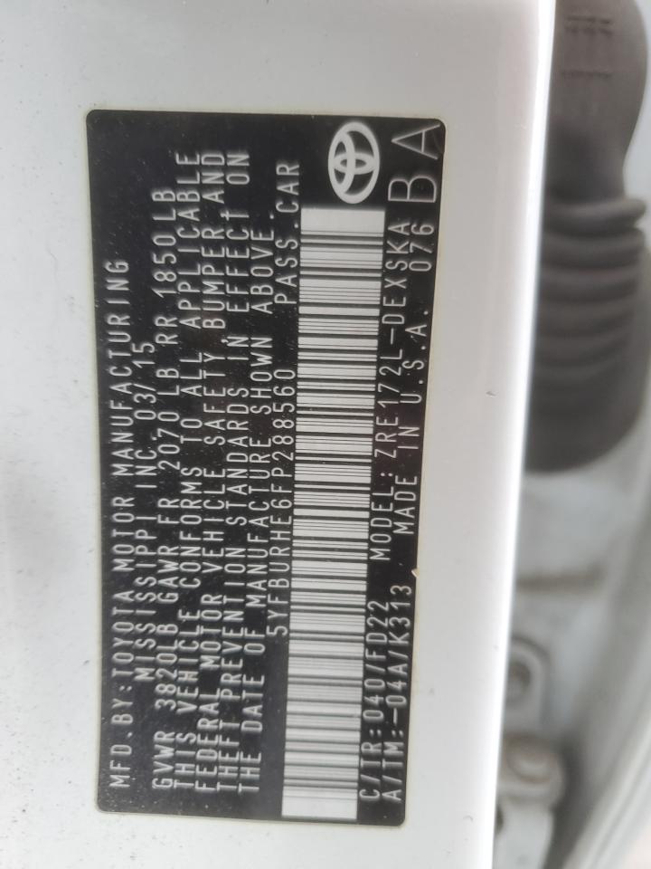 2015 Toyota Corolla L VIN: 5YFBURHE6FP288560 Lot: 82439735