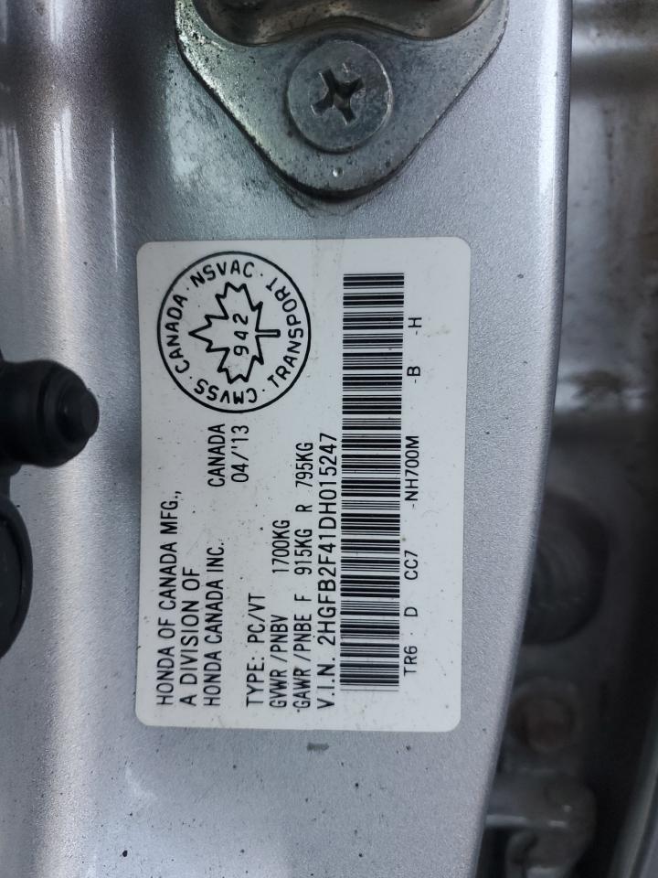 2013 Honda Civic Lx VIN: 2HGFB2F41DH015247 Lot: 85200505