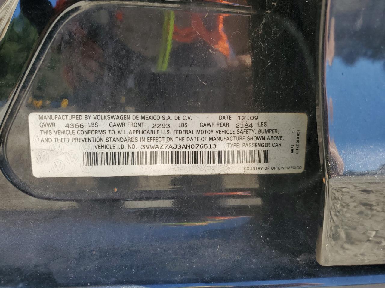 2010 Volkswagen Jetta Limited VIN: 3VWAZ7AJ3AM076513 Lot: 84831895
