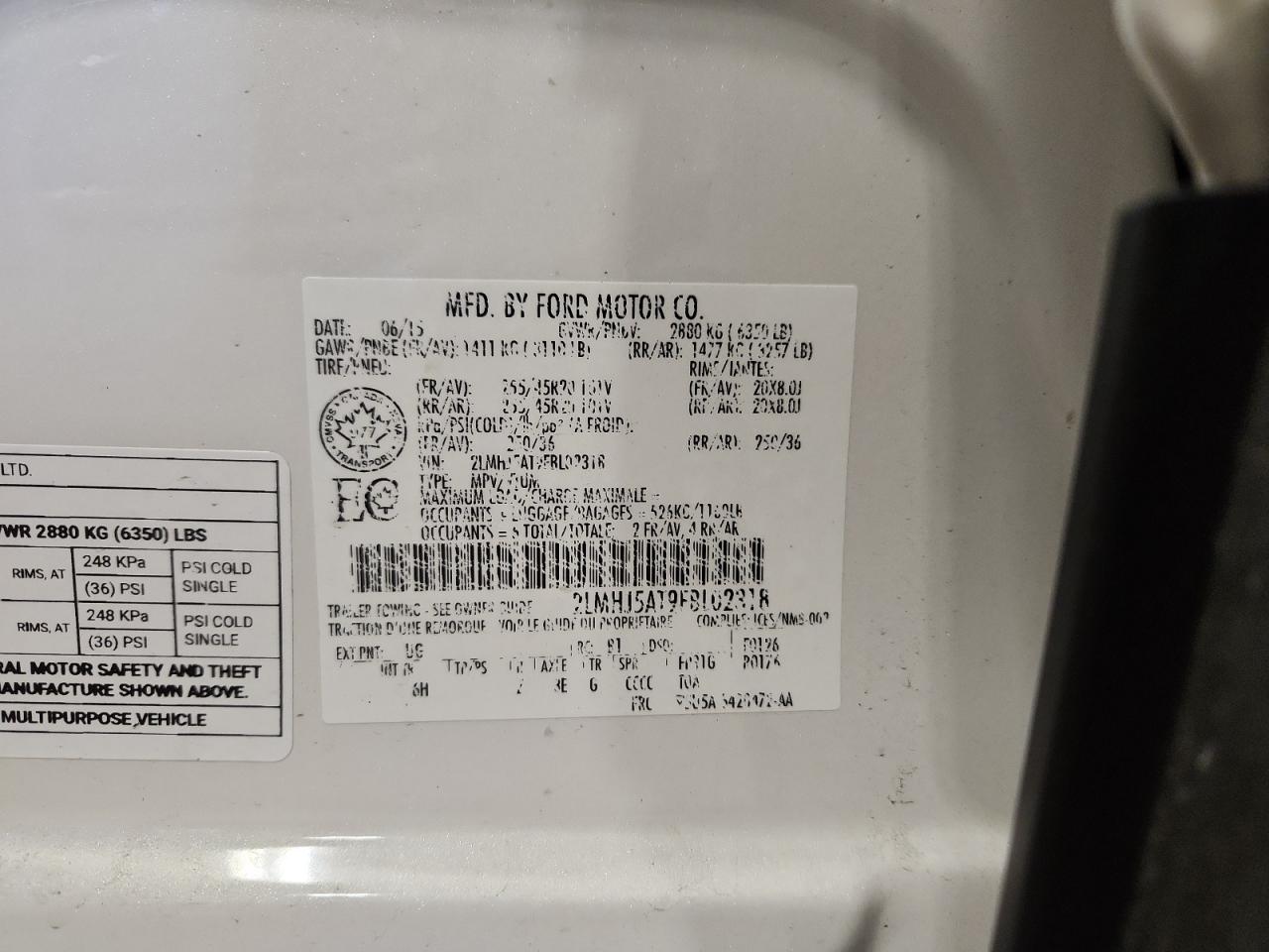 2015 Lincoln Mkt VIN: 2LMHJ5AT9FBL02318 Lot: 90325735