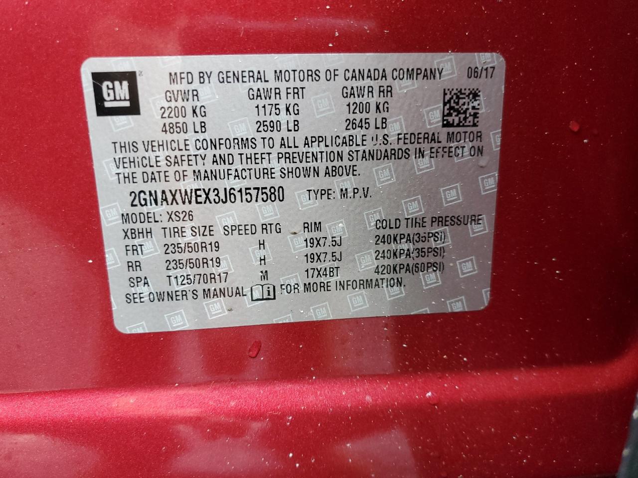 2018 Chevrolet Equinox Premier VIN: 2GNAXWEX3J6157580 Lot: 86146615