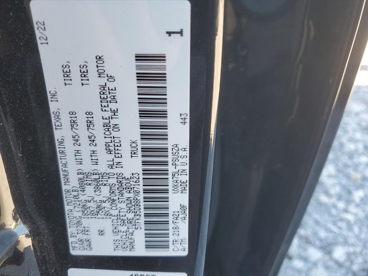 2023 Toyota Tundra Crewmax Sr VIN: 5TFKB5DB8PX071623 Lot: 81300595