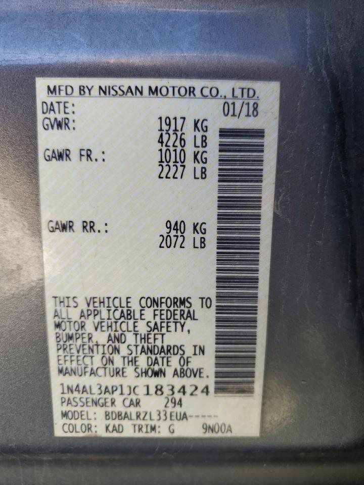2018 Nissan Altima 2.5 VIN: 1N4AL3AP1JC183424 Lot: 87178235