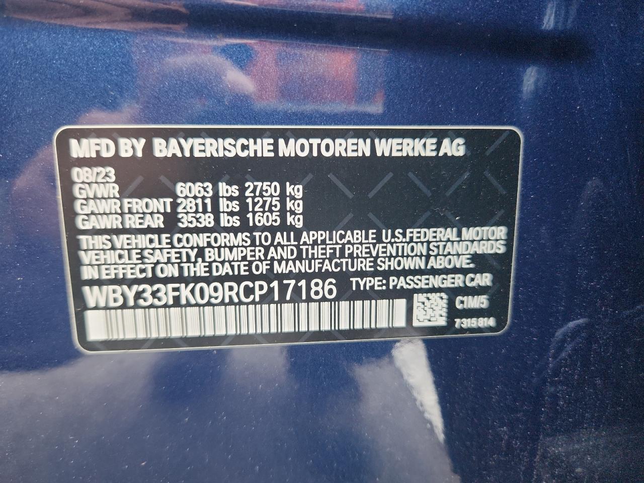 2024 BMW I5 Edrive 40 VIN: WBY33FK09RCP17186 Lot: 82698375