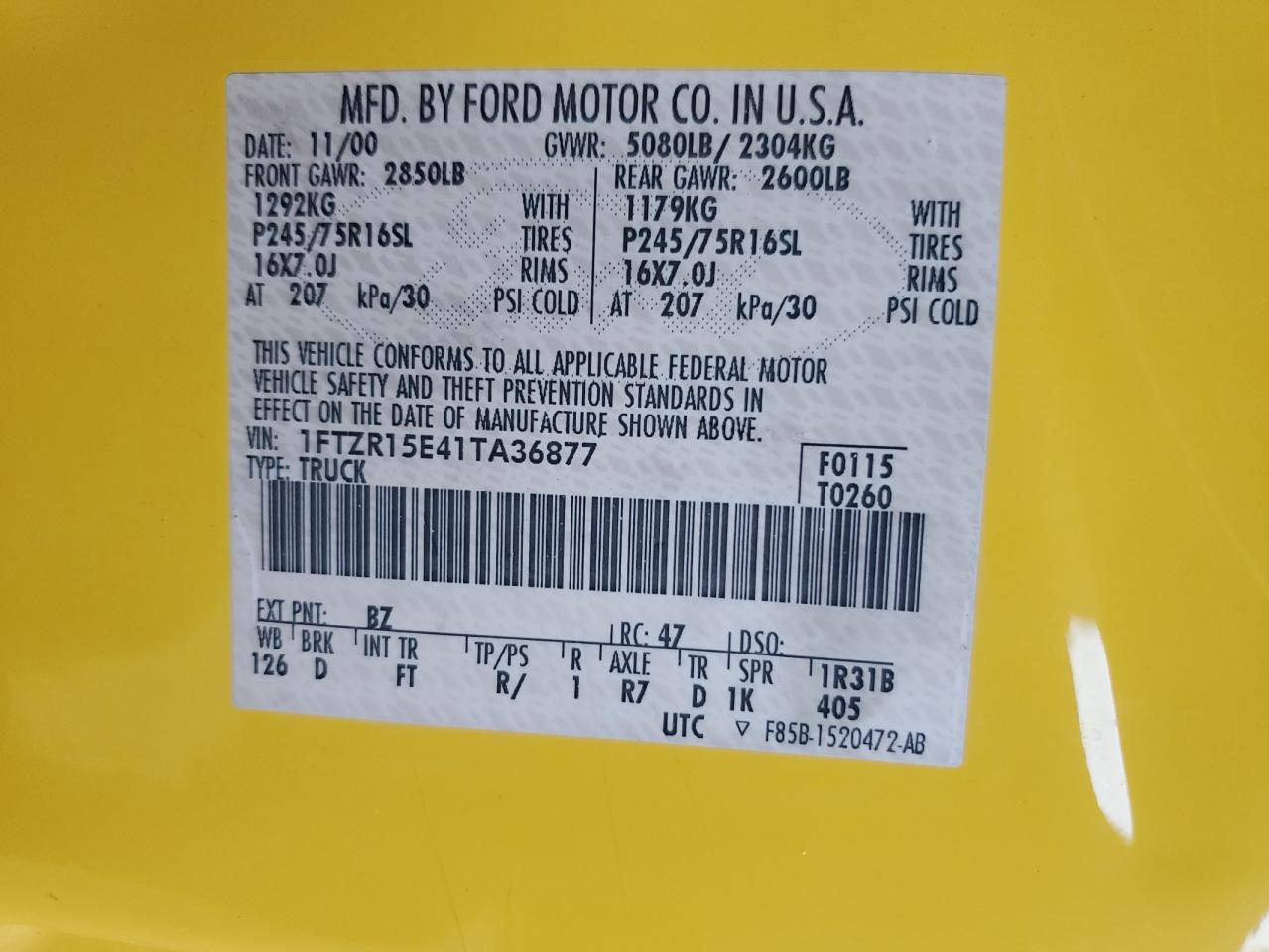 2001 Ford Ranger Super Cab VIN: 1FTZR15E41TA36877 Lot: 82744895